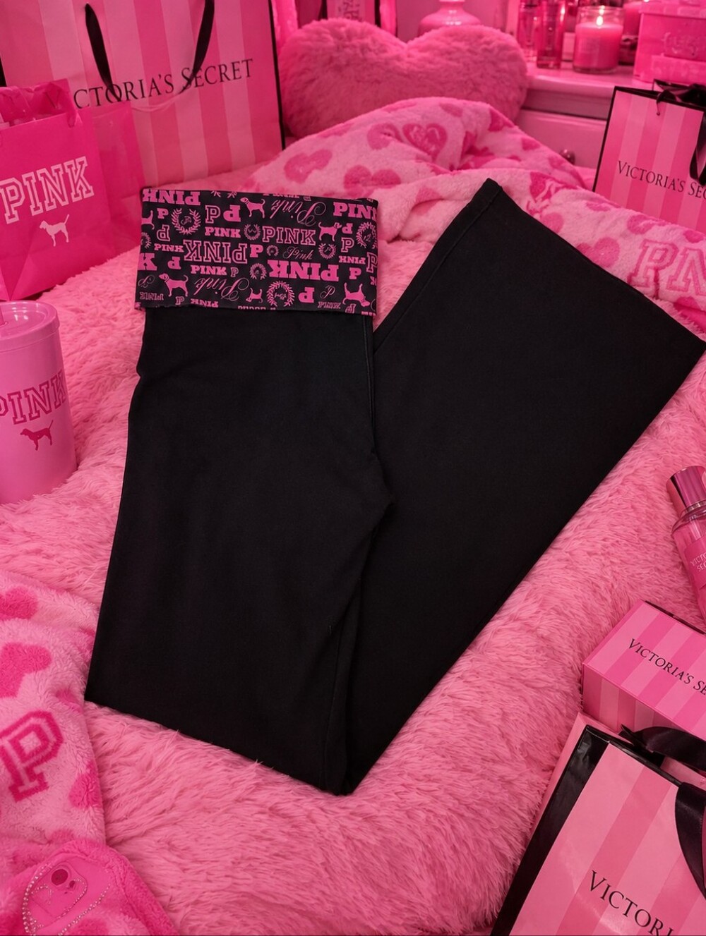 *💎Y2kPINK Victoria's Secret all-over Spellout + Dog Logo Print Y2K🩷